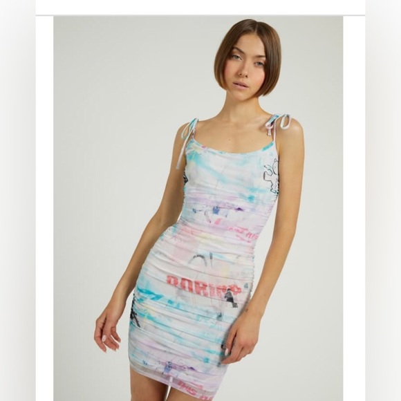 GUESS Brandalised with Graffiti by Banksy Eco‎ Watercolor Graffiti Dress size XS - Picture 5 of 6